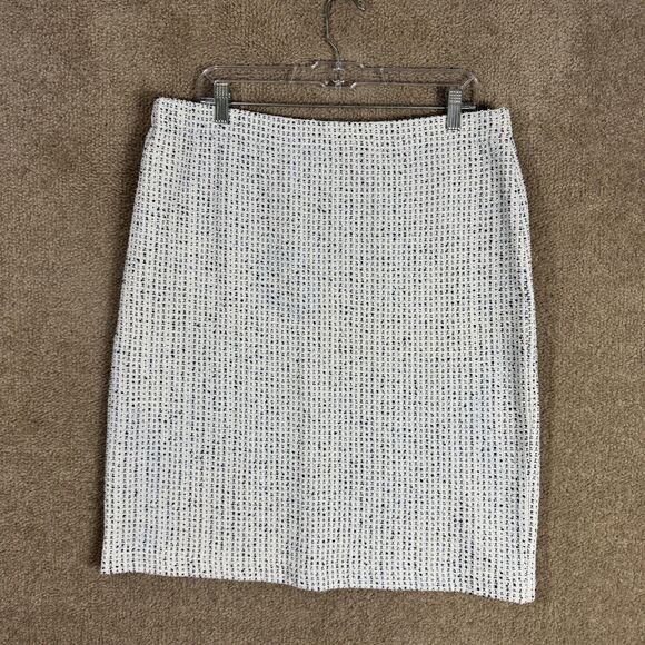 St John Collection Skirt Womens 16 Blue White Knit Tweed Santana Knit Made USA - Picture 1 of 10